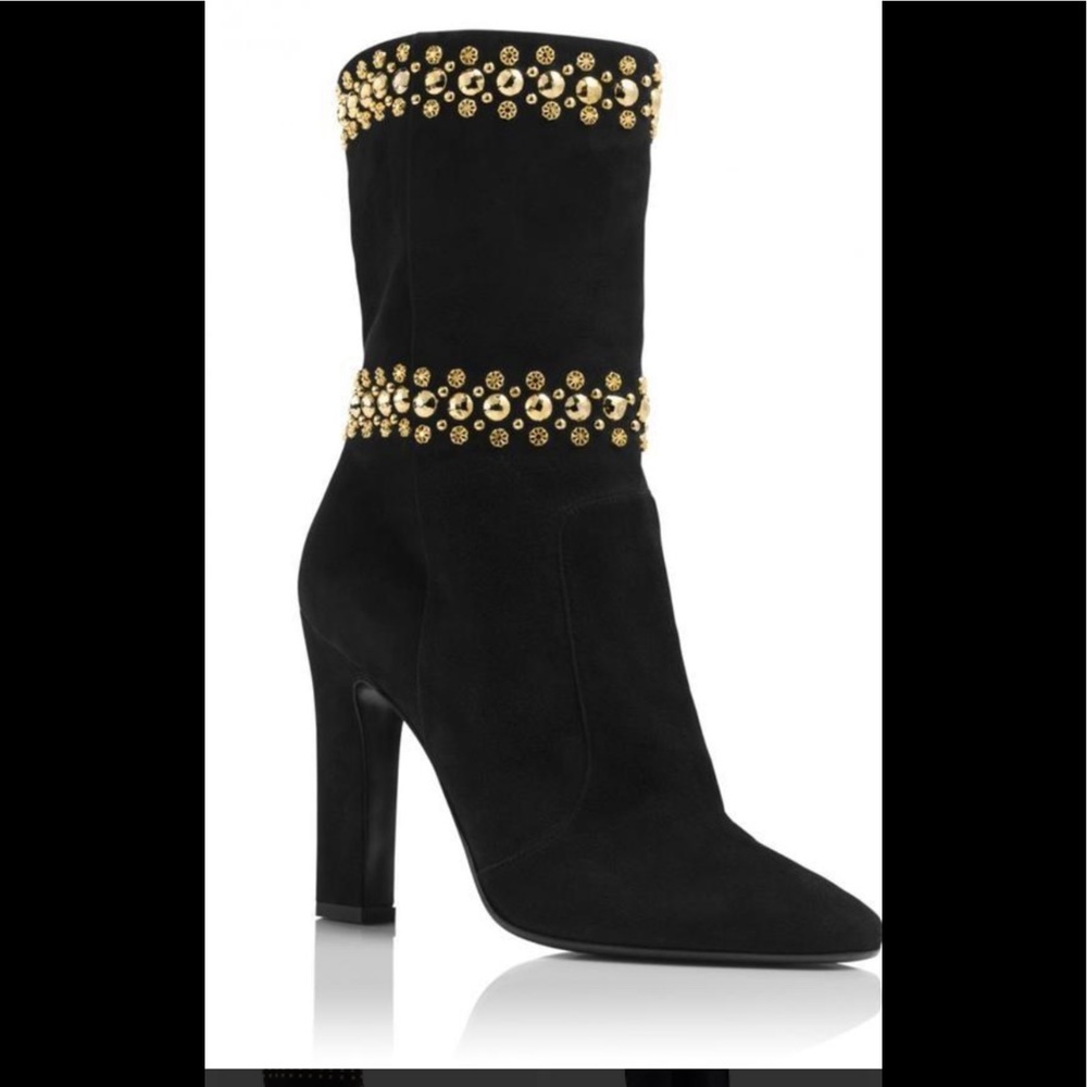 Tamara Mellon Downtown Stud Mid-calf Suede Boot